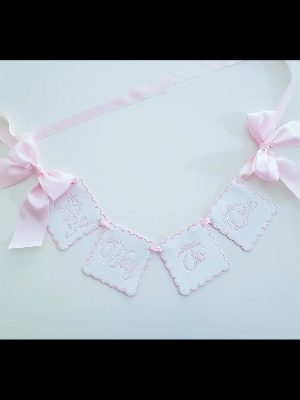 Pink half Birthday Banner with Ribbon Bows & with 1/2 crown